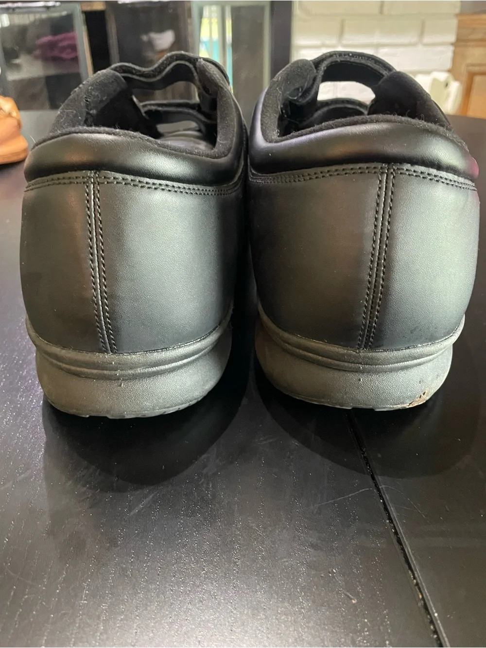 Propet Mens Sz 15 Black Leather Walking Shoes Life Walker Strap sneakers work